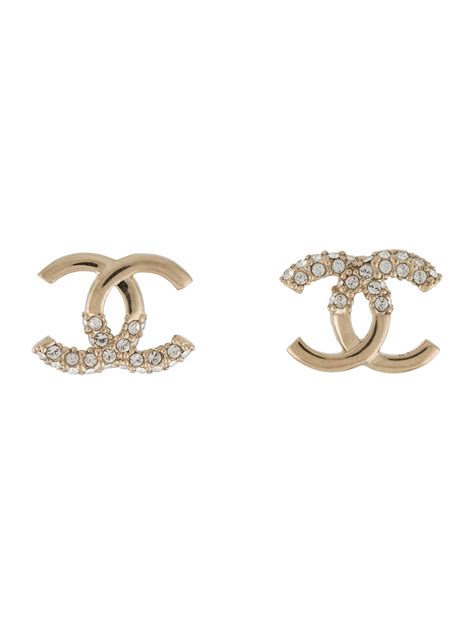 chanel metal cc paris button stud earrings gold